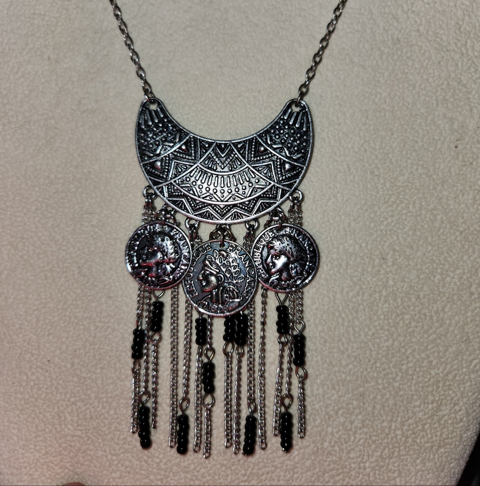 Bohemian Silver and Black Necklace